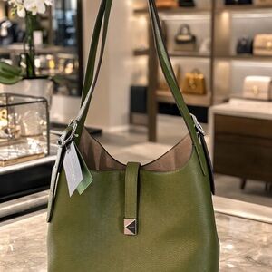 Kate Spade Olive Green Leather Shoulder Bag - Structured Hobo